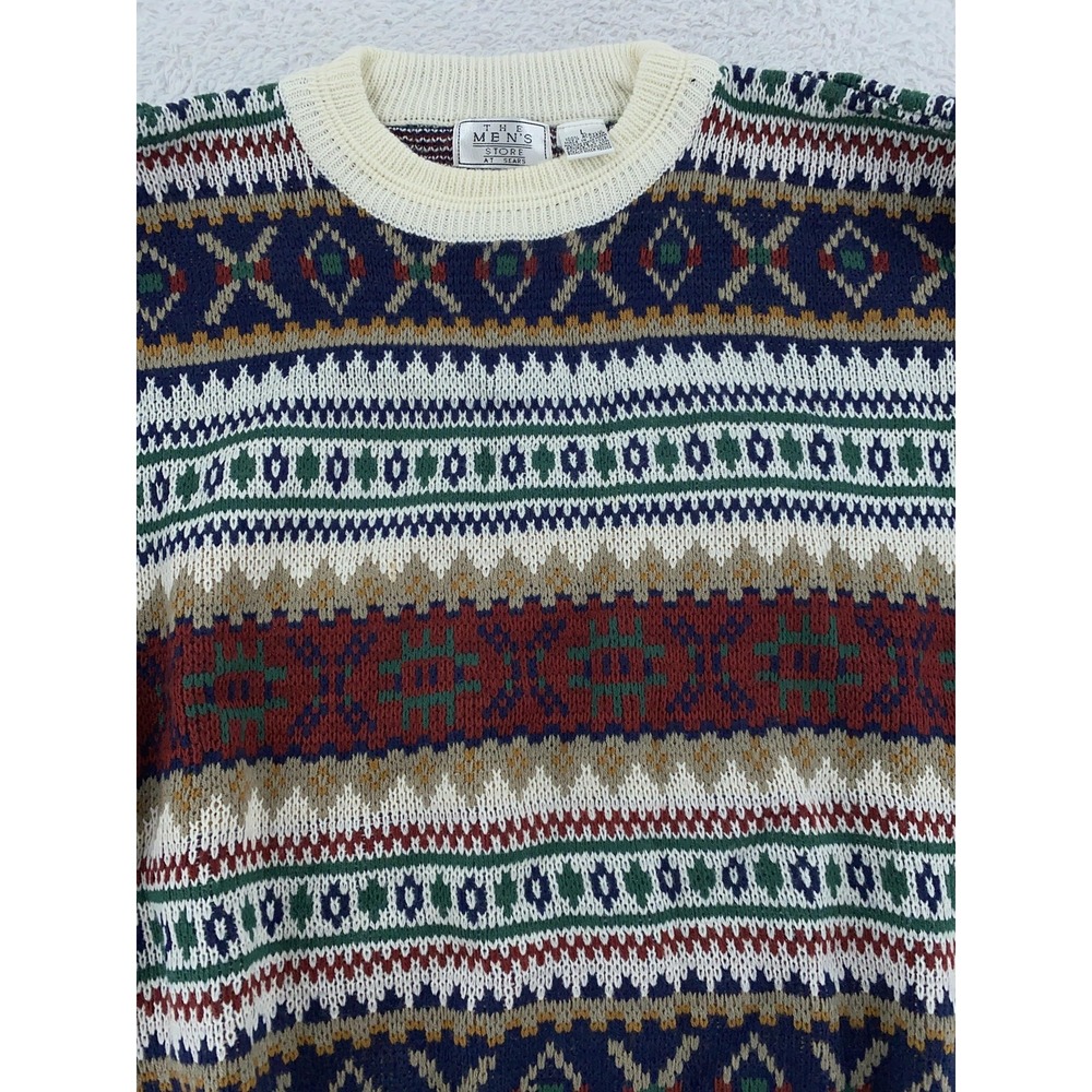 Vintage The Mens Store‎ Sears Sweater Mens Medium Fair Isle Acrylic Knit 90s